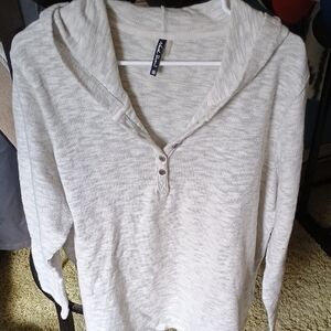 Light Heather Gray Hooded Henley Sweatshirt - Unknown Brand